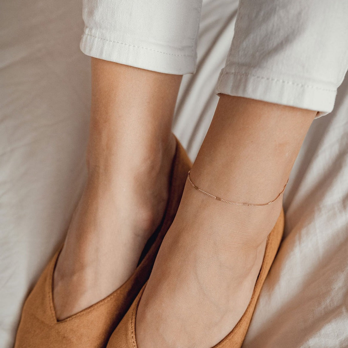 Bracelet de Cheville Fine Chaîne Incurvé en Or Rose